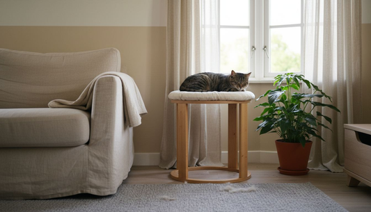 Un chat paisiblement installé sur son arbre à chat design