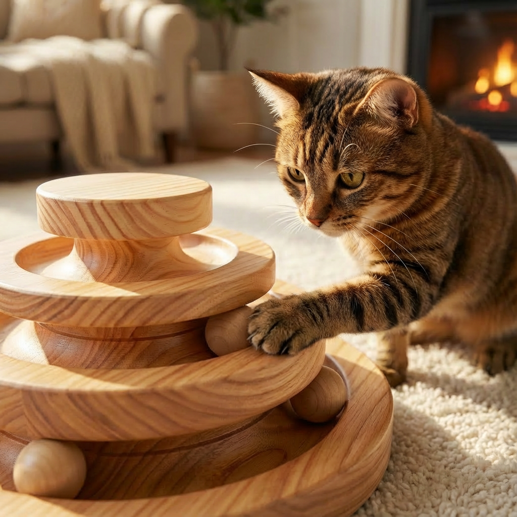 Jouet Interactif pour Chat, Jouets de Bois Chat Fournitures Drôles avec Rouleau Balle I FéliNature