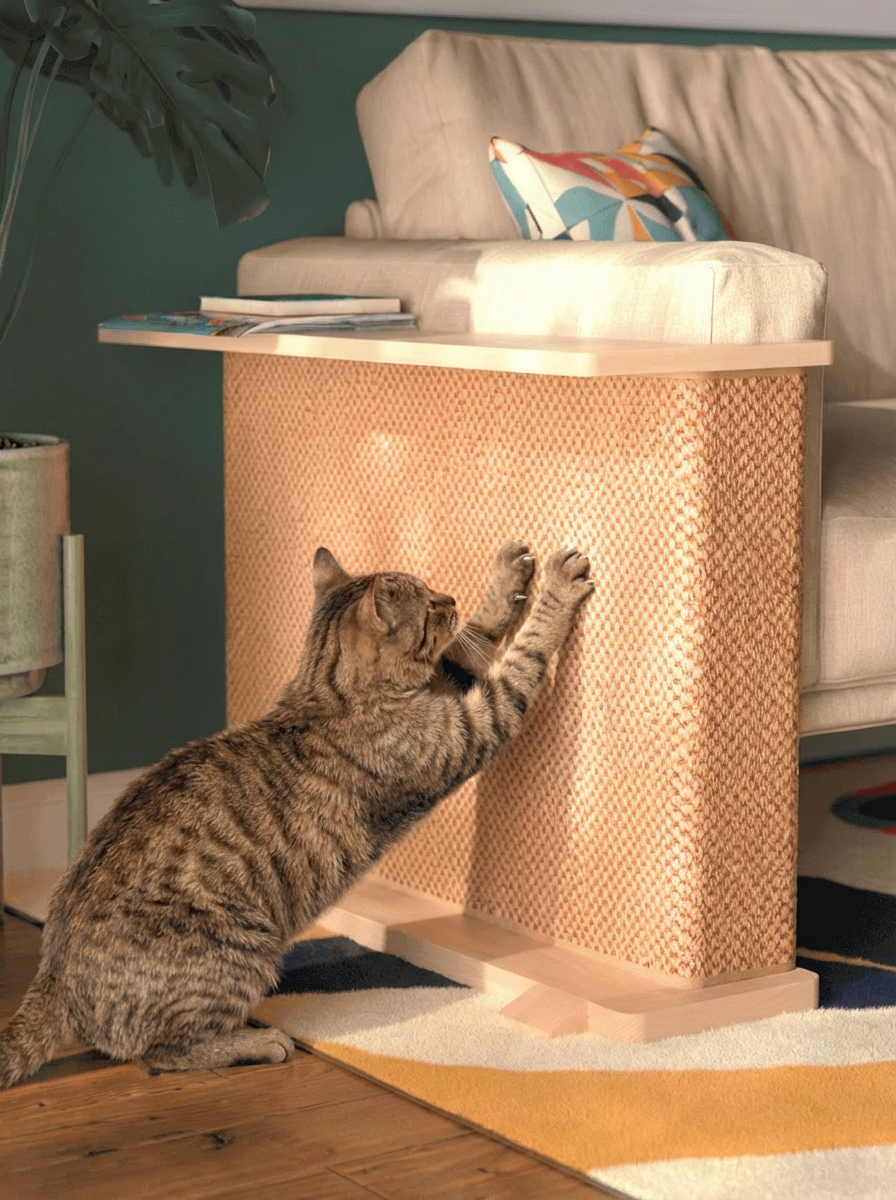 Le Coin Félin I Table d'Appoint Élégante et Griffoir d'Angle en Bois Massif I FéliNature