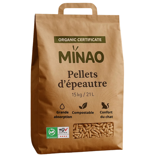 Litière Végétale Bio pour Chat | Pellets d'Épeautre 100% Naturels | 15kg - 21L