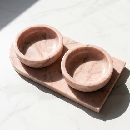 Élégance Naturelle | Ensemble Gamelles en Marbre pour Chat | Design Sculptural Moderne I FÉLINATURE