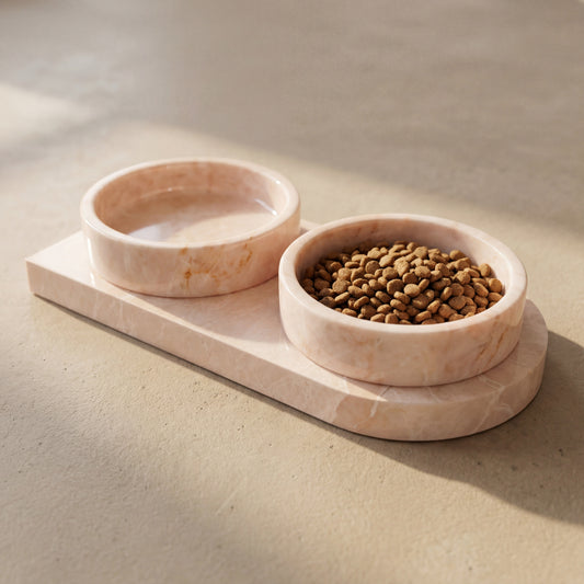 Élégance Naturelle | Ensemble Gamelles en Marbre pour Chat | Design Sculptural Moderne I FÉLINATURE