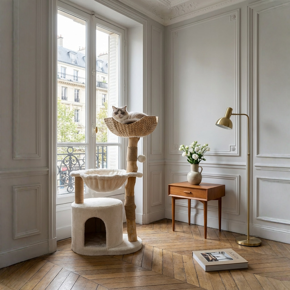 Arbre à Chat Petit Panier pour Chats | Néva | Véritable Branche en Bois Naturel | FéliNature.