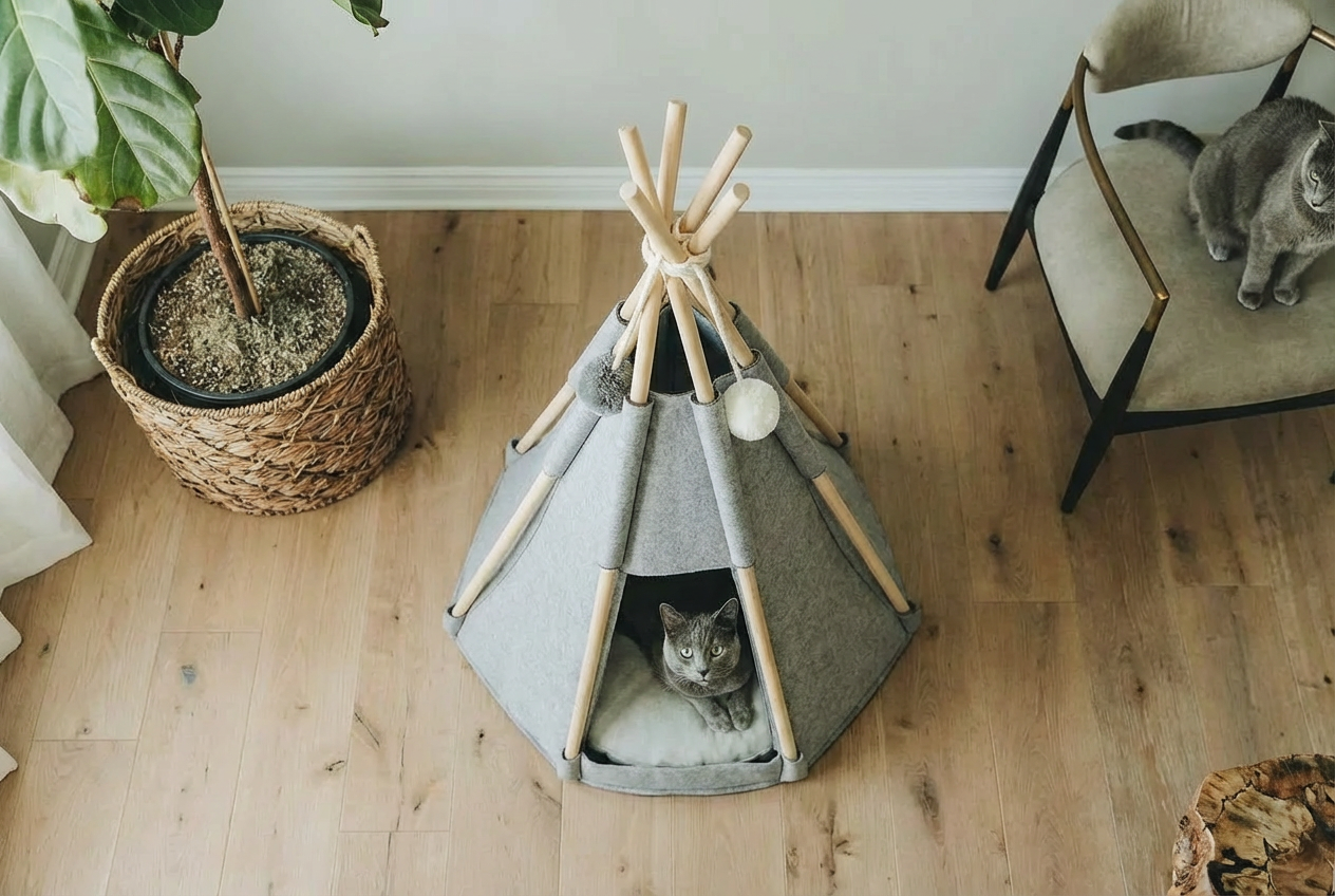 Tente Tipi Chat en Feutrine I Le Refuge Nomade - FéliNature