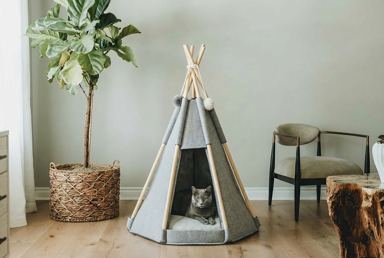 Tente Tipi Chat en Feutrine I Le Refuge Nomade - FéliNature